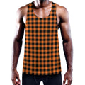 Orange Buffalo Plaid Print Men's Workout Tank Top