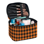 Orange Buffalo Plaid Print Travel Makeup Bag