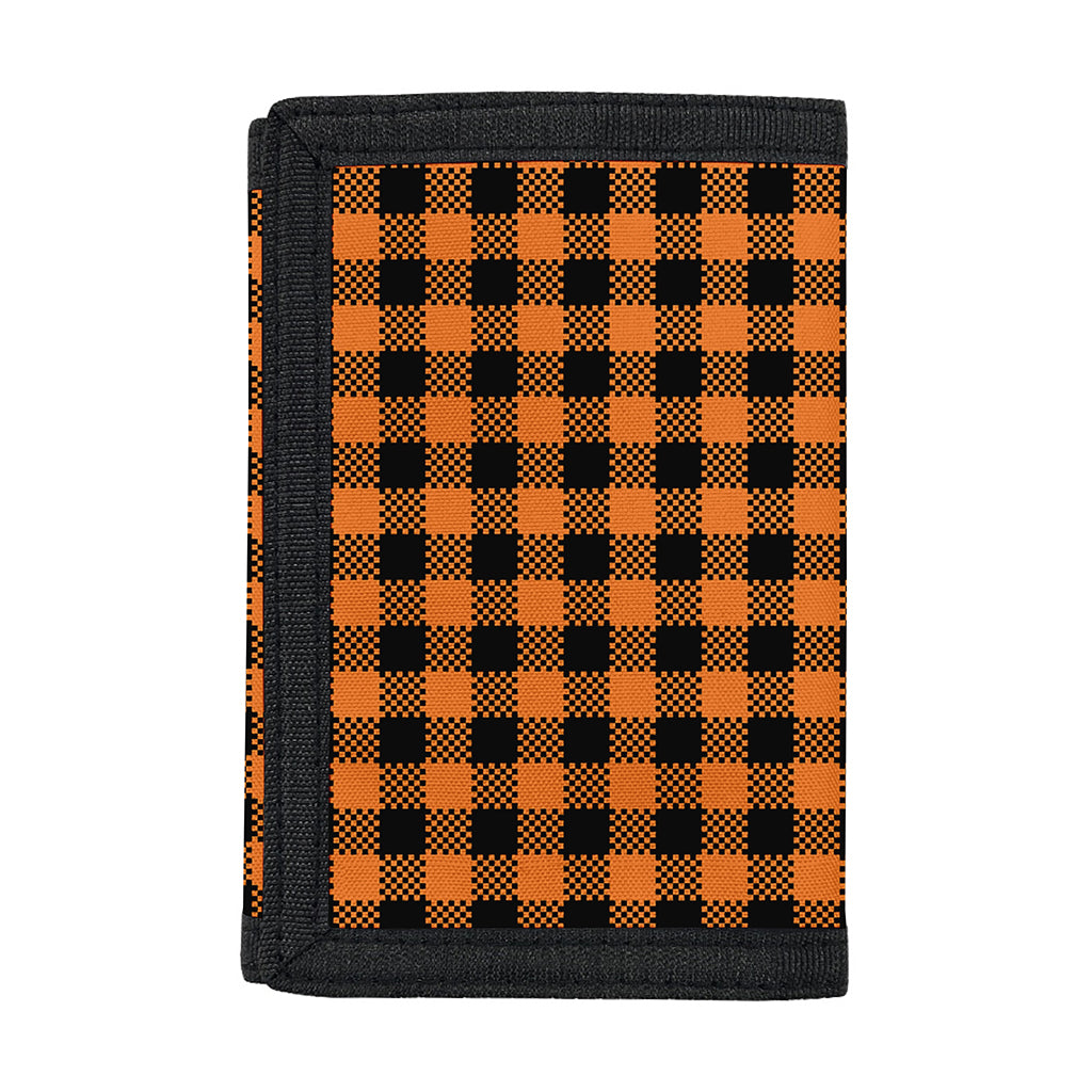 Orange Buffalo Plaid Print Trifold Wallet