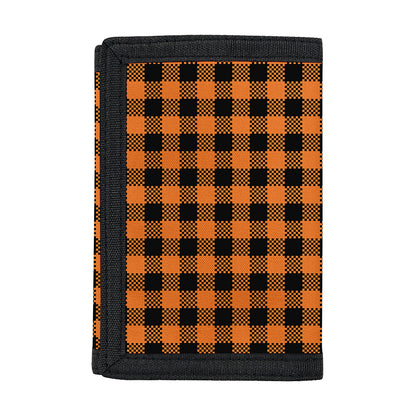 Orange Buffalo Plaid Print Trifold Wallet
