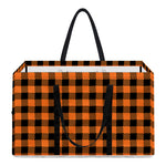 Orange Buffalo Plaid Print Utility Tote Bag