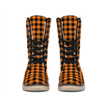 Orange Buffalo Plaid Print Winter Boots