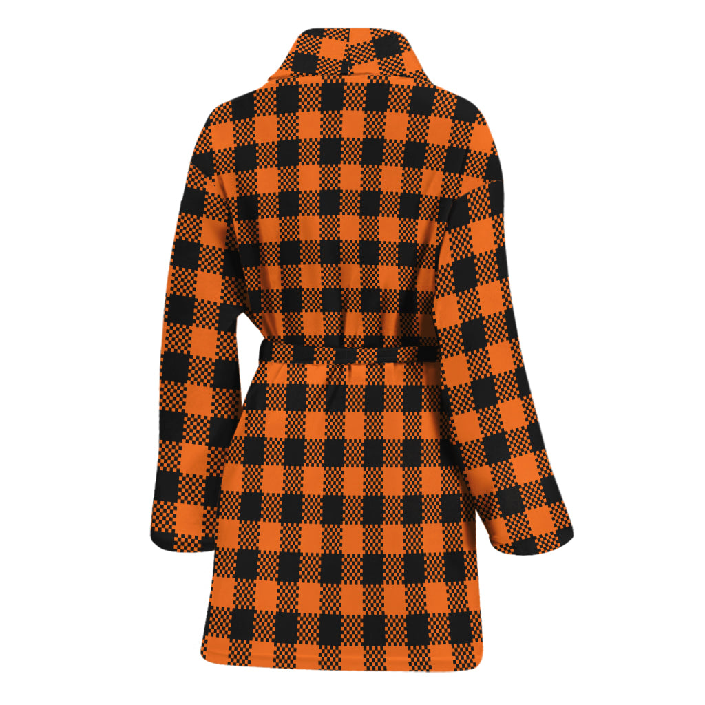 Orange Buffalo Plaid Print Women's Bathrobe