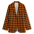Orange Buffalo Plaid Print Women's Blazer