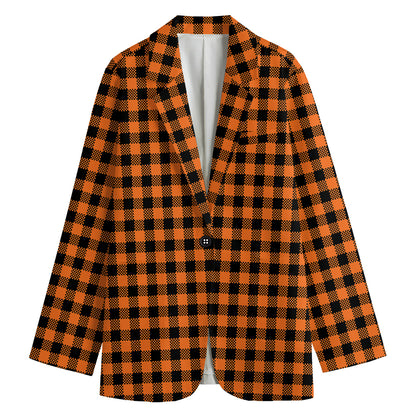 Orange Buffalo Plaid Print Women's Blazer