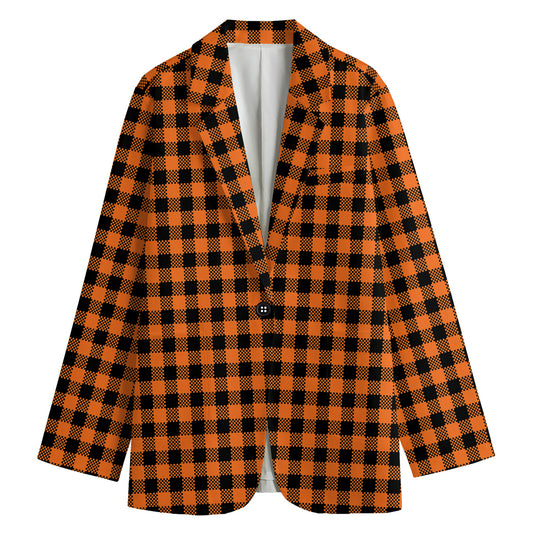 Orange Buffalo Plaid Print Women's Blazer