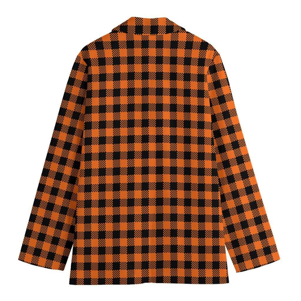 Orange Buffalo Plaid Print Women's Blazer