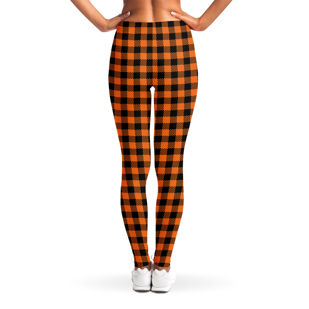 Orange Buffalo Plaid Print Women's Leggings
