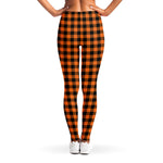 Orange Buffalo Plaid Print Women's Leggings