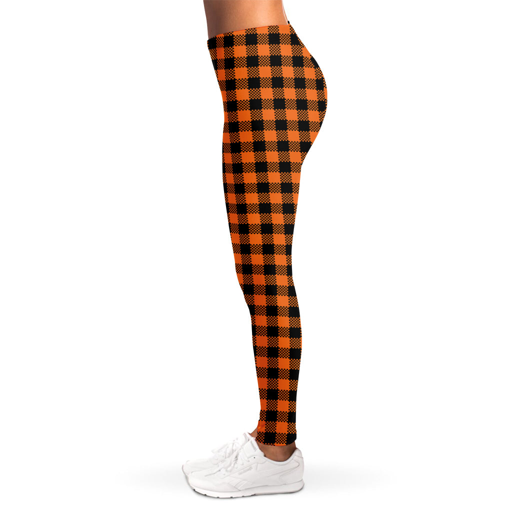Orange Buffalo Plaid Print Women's Leggings