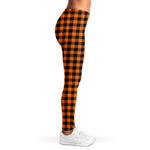 Orange Buffalo Plaid Print Women's Leggings