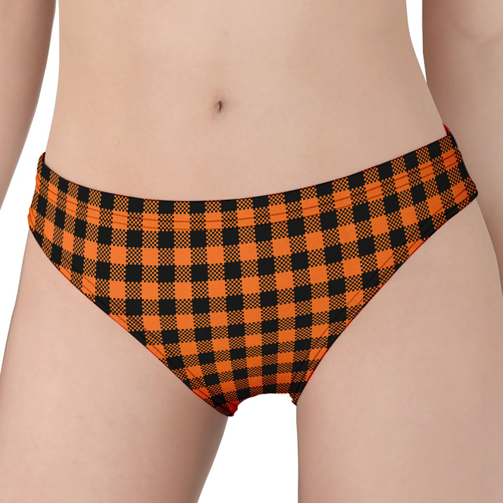 Orange Buffalo Plaid Print Women's Panties