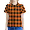 Orange Buffalo Plaid Print Women's Polo Shirt