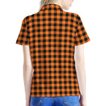 Orange Buffalo Plaid Print Women's Polo Shirt