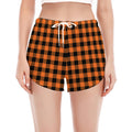 Orange Buffalo Plaid Print Women's Split Running Shorts