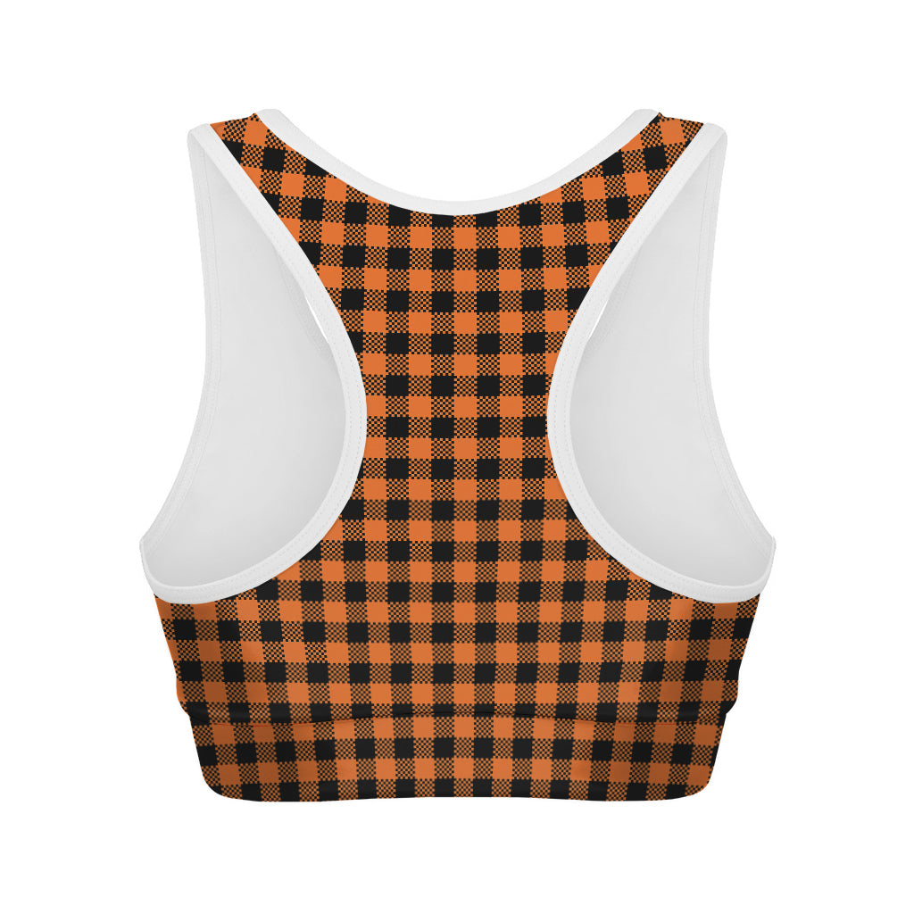 Orange Buffalo Plaid Print Women's Sports Bra