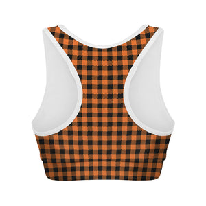 Orange Buffalo Plaid Print Women's Sports Bra