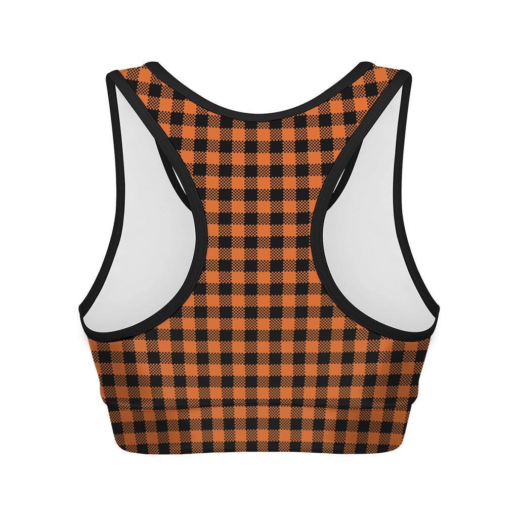 Orange Buffalo Plaid Print Women's Sports Bra