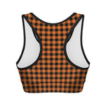 Orange Buffalo Plaid Print Women's Sports Bra