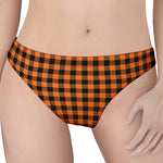Orange Buffalo Plaid Print Women's Thong