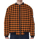 Orange Buffalo Plaid Print Zip Sleeve Bomber Jacket