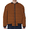 Orange Buffalo Plaid Print Zip Sleeve Bomber Jacket