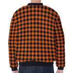 Orange Buffalo Plaid Print Zip Sleeve Bomber Jacket