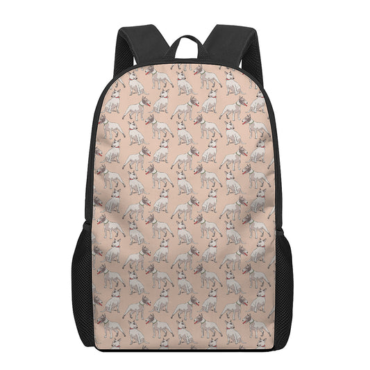 Orange Bull Terrier Pattern Print 17 Inch Backpack