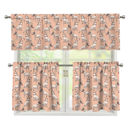 Orange Bull Terrier Pattern Print 3 Piece Kitchen Curtains