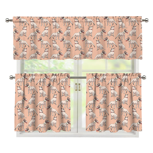 Orange Bull Terrier Pattern Print 3 Piece Kitchen Curtains