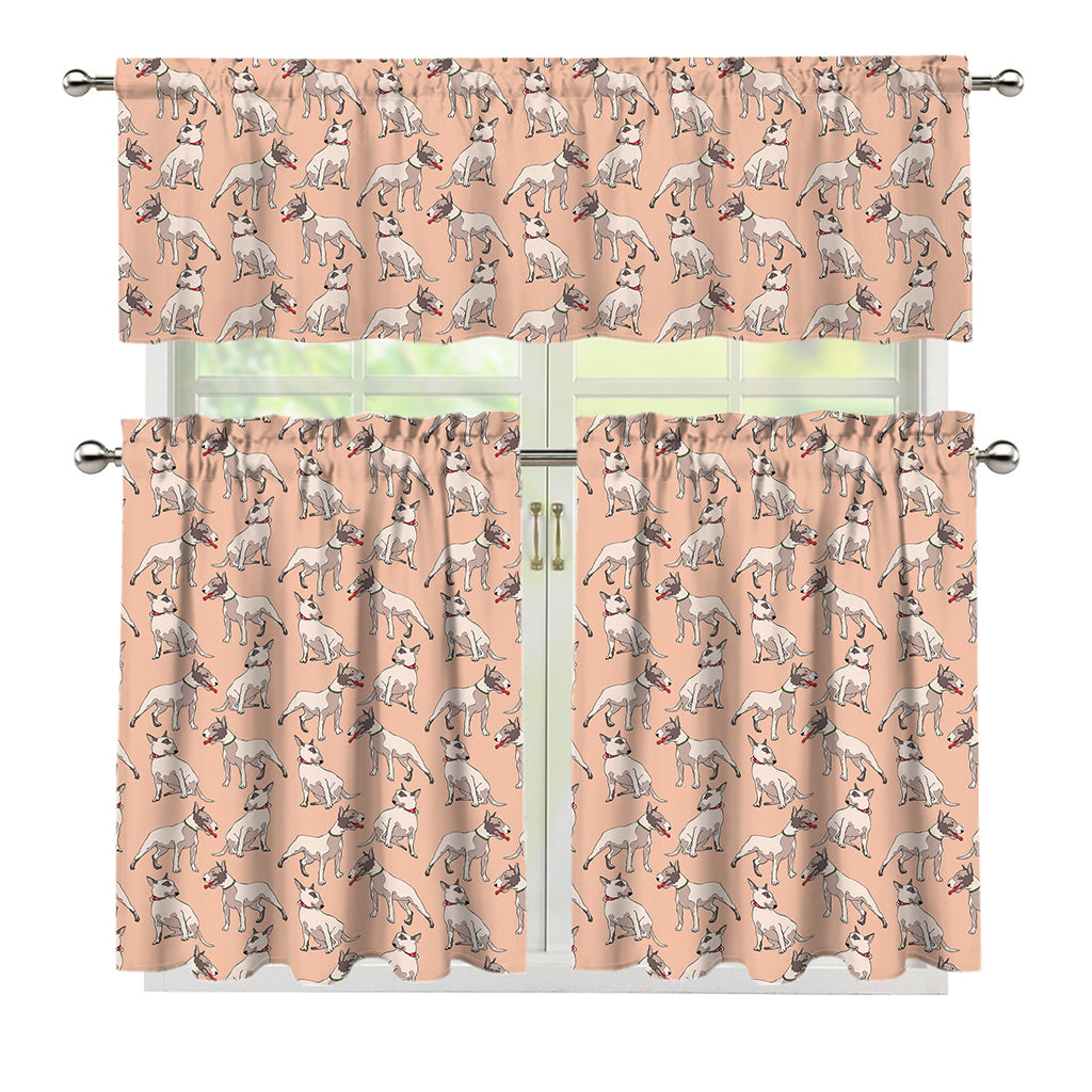 Orange Bull Terrier Pattern Print 3 Piece Kitchen Curtains
