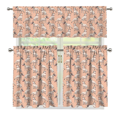 Orange Bull Terrier Pattern Print 3 Piece Kitchen Curtains