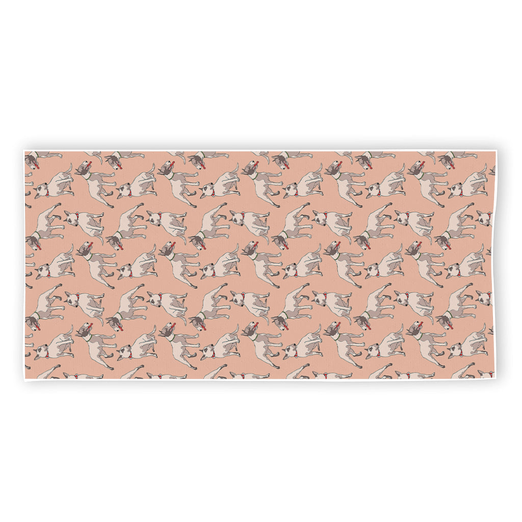 Orange Bull Terrier Pattern Print Beach Towel