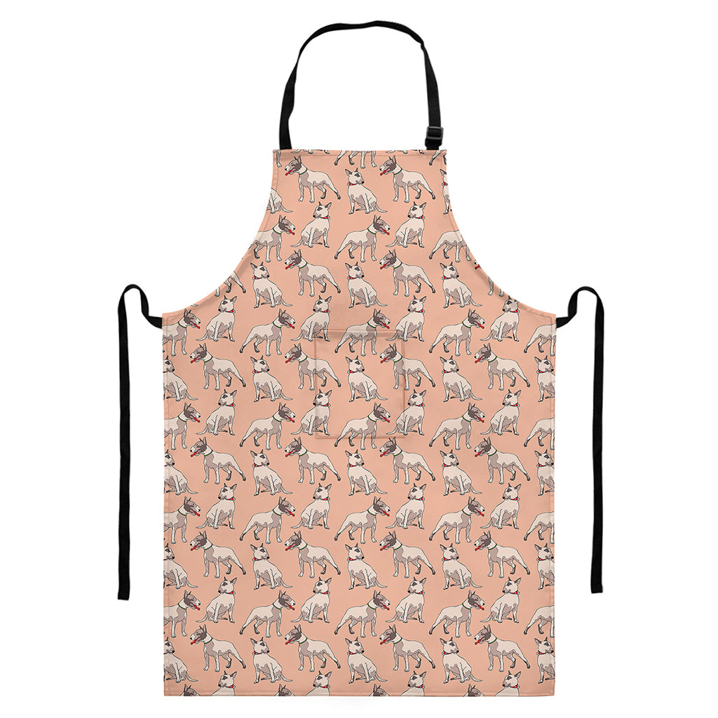 Orange Bull Terrier Pattern Print Bib Apron With Pocket