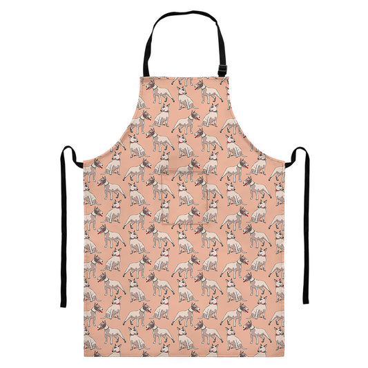 Orange Bull Terrier Pattern Print Bib Apron With Pocket