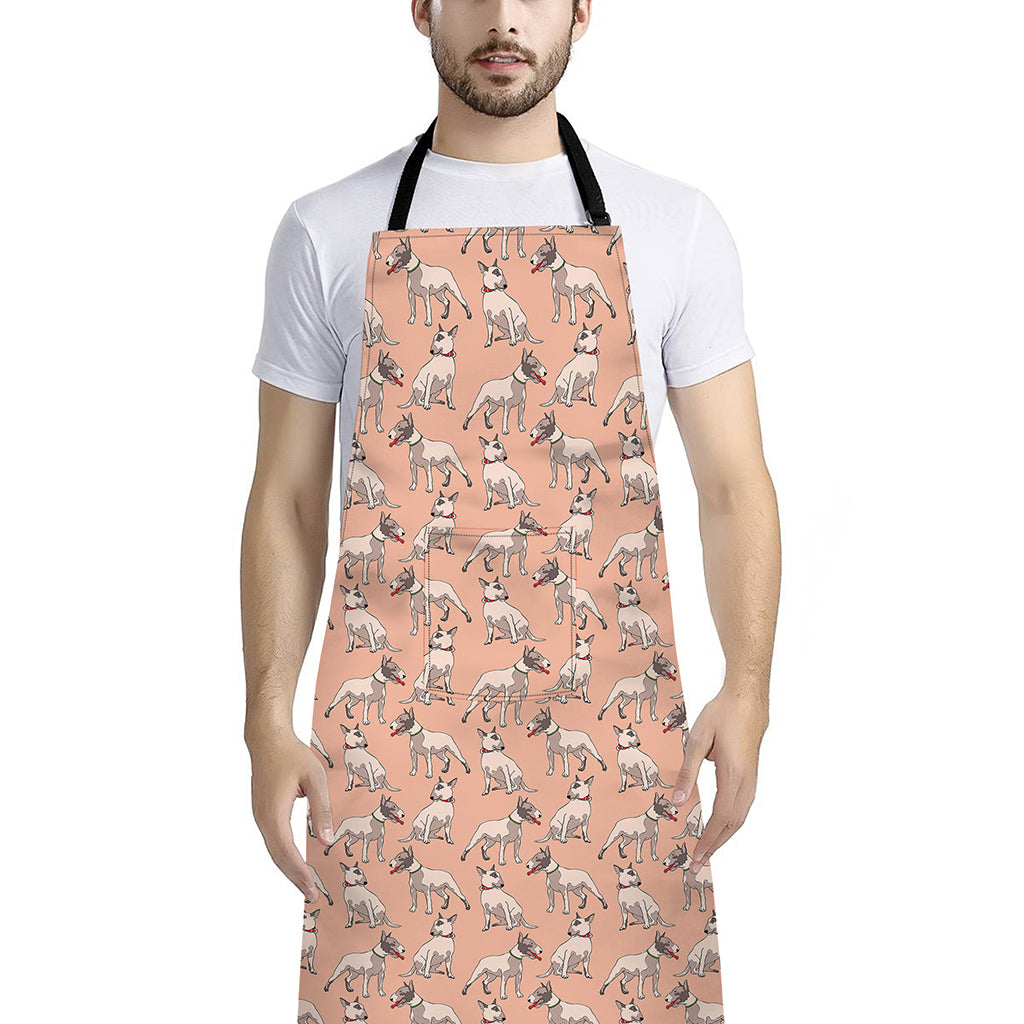 Orange Bull Terrier Pattern Print Bib Apron With Pocket