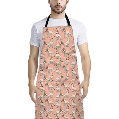 Orange Bull Terrier Pattern Print Bib Apron With Pocket