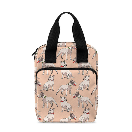 Orange Bull Terrier Pattern Print Bible Tote Bag