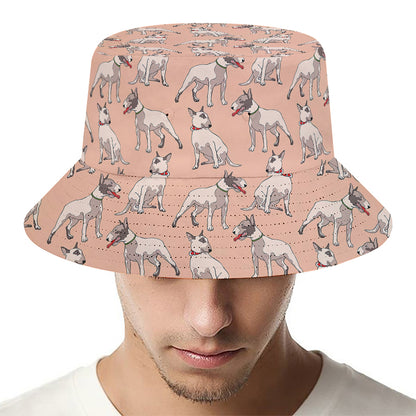 Orange Bull Terrier Pattern Print Bucket Hat