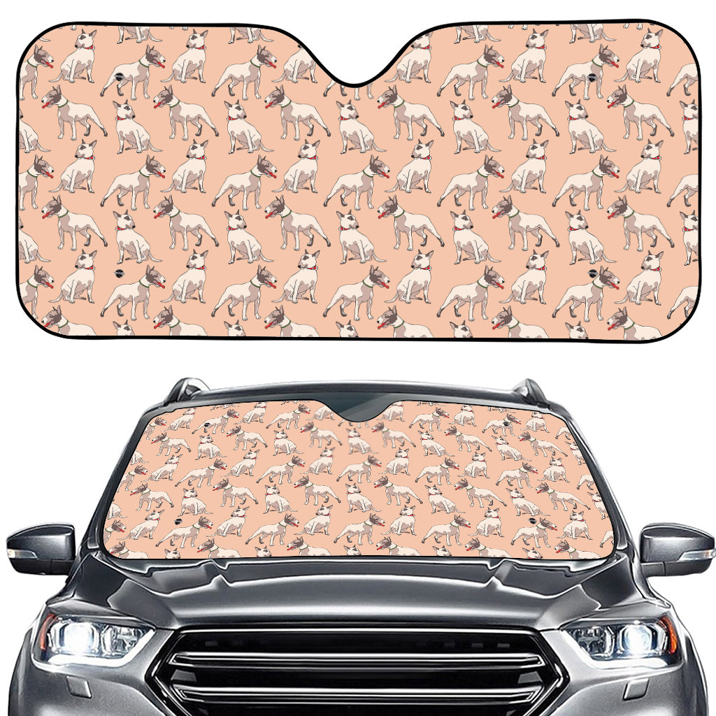 Orange Bull Terrier Pattern Print Car Windshield Sun Shade