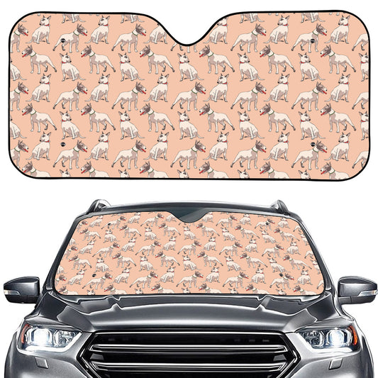 Orange Bull Terrier Pattern Print Car Windshield Sun Shade