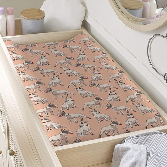 Orange Bull Terrier Pattern Print Changing Pad Cover