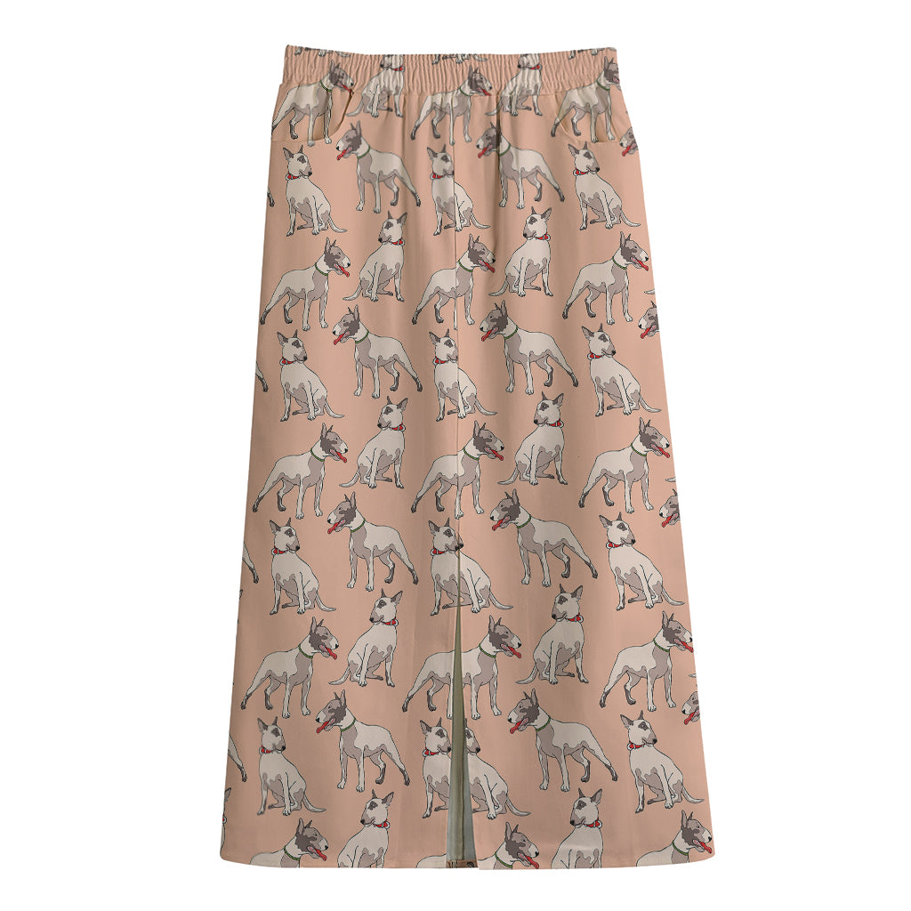 Orange Bull Terrier Pattern Print Cotton Front Slit Maxi Skirt