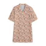 Orange Bull Terrier Pattern Print Cotton Hawaiian Shirt