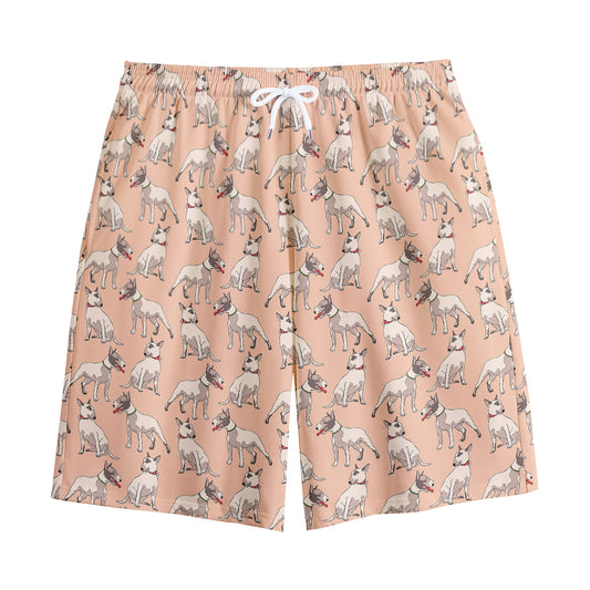 Orange Bull Terrier Pattern Print Cotton Shorts