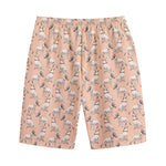 Orange Bull Terrier Pattern Print Cotton Shorts