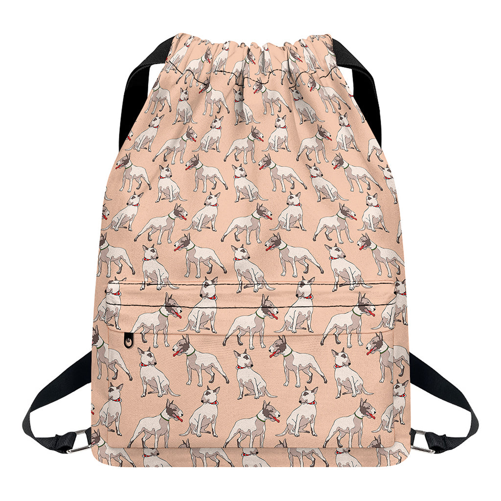 Orange Bull Terrier Pattern Print Drawstring Backpack
