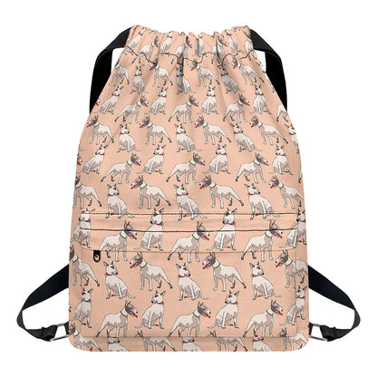 Orange Bull Terrier Pattern Print Drawstring Backpack