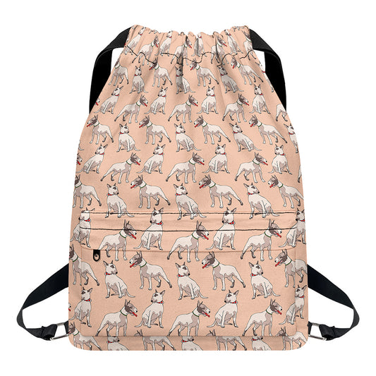 Orange Bull Terrier Pattern Print Drawstring Backpack