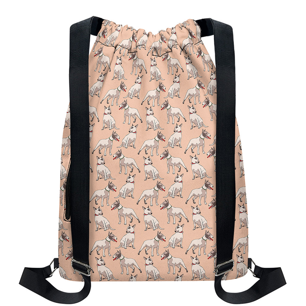 Orange Bull Terrier Pattern Print Drawstring Backpack